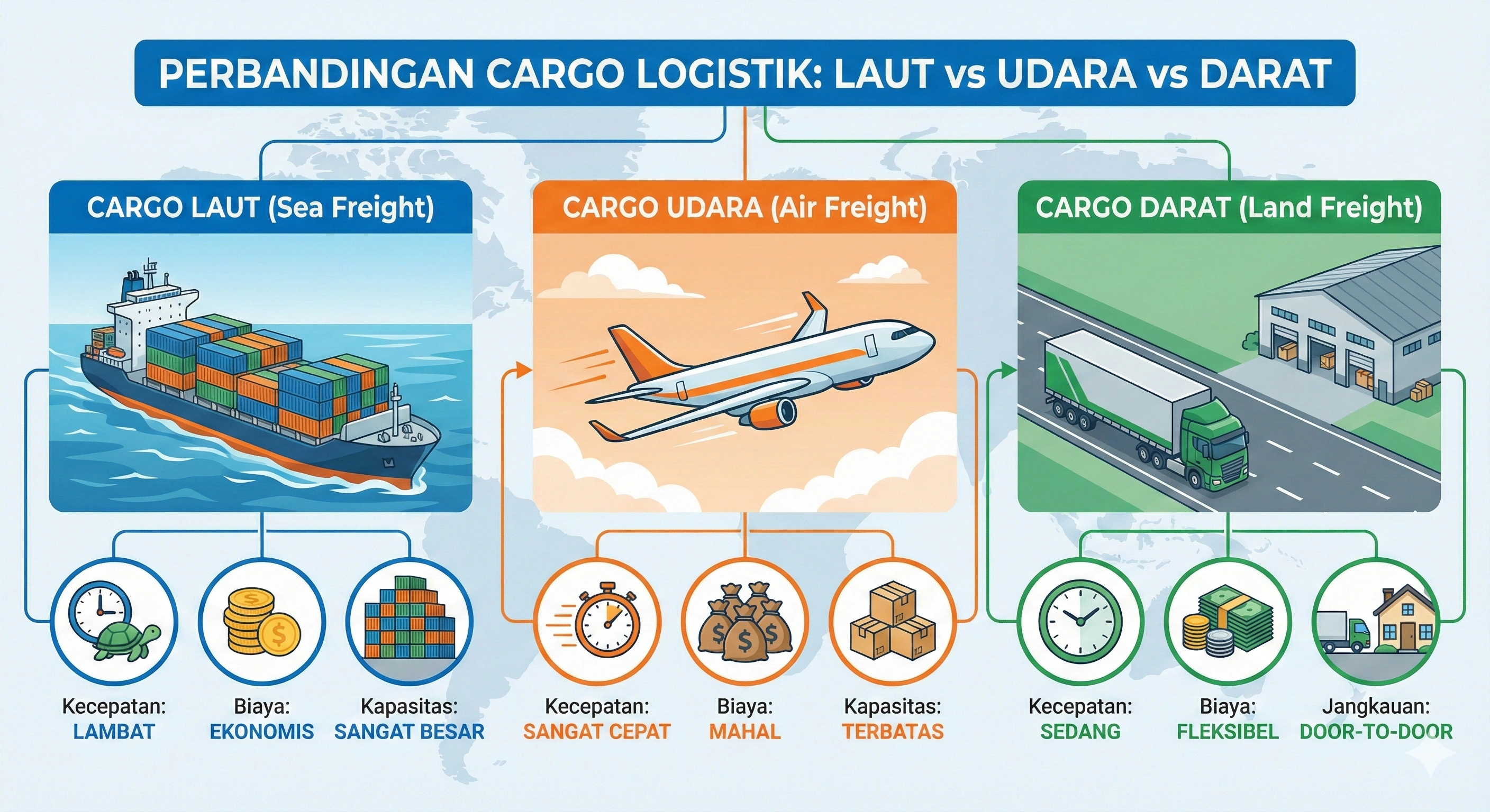 Perbedaan Cargo Laut, Udara, dan Darat: Kelebihan & Kekurangannya